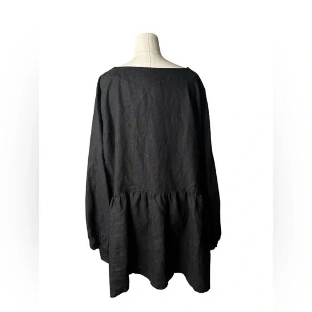 HEART DESIRE Robin 100% Linen Black Long Sleeve Blouse in XL - Picture 9 of 9